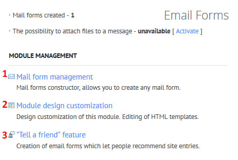 Figure 18:  Email Form options
